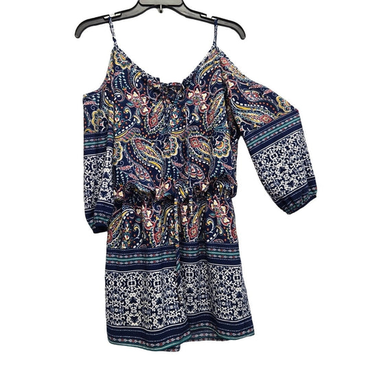 City Triangles Womens Small Cold Shoulder Floral Paisley Gathered Waist Romper