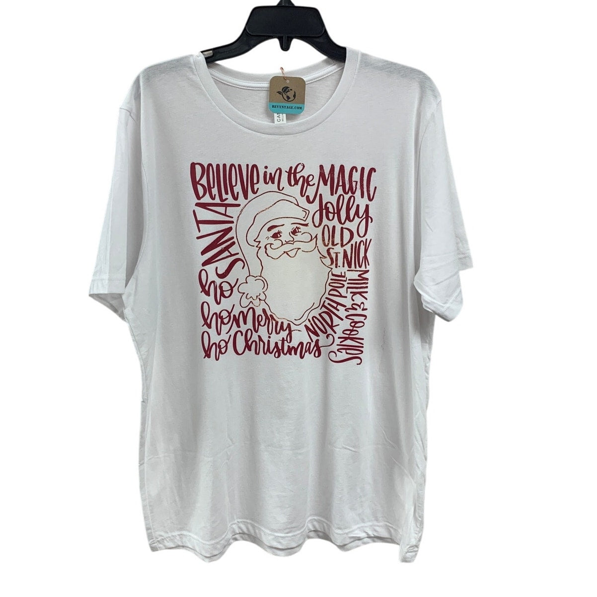 New Hand Printed Mens XL Santa Believe In The Magic Holiday Short Sleeve T Shirt