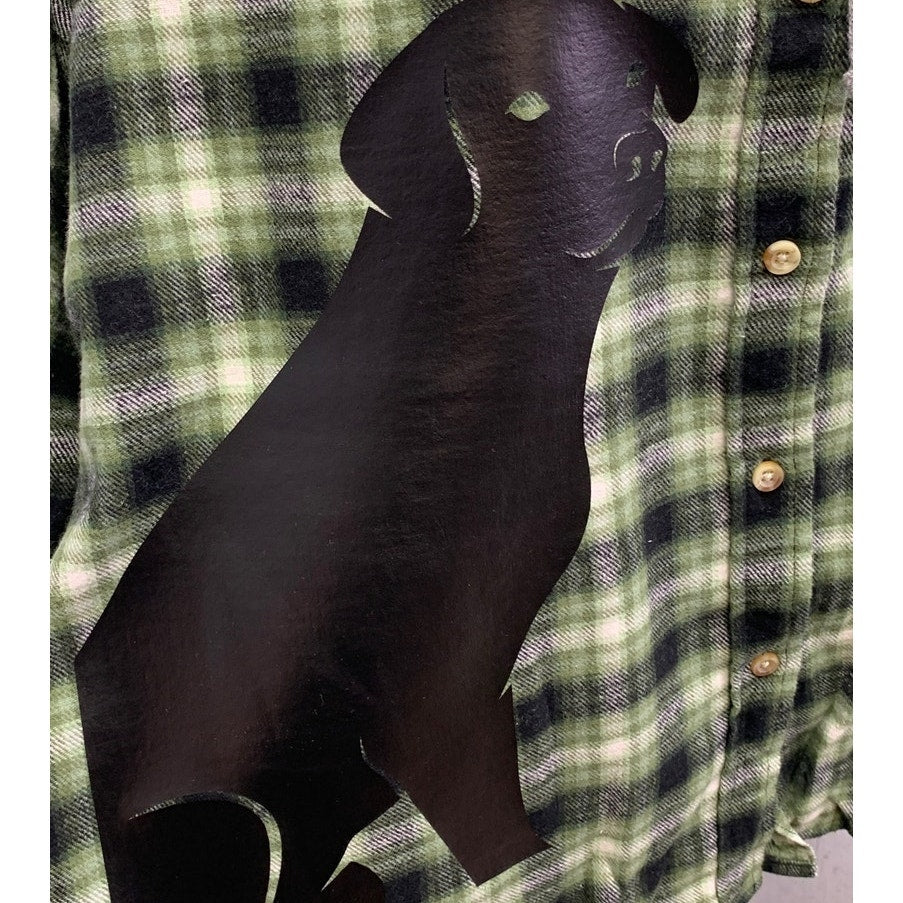 New Hand Printed Womens XL Black Lab Dog Long Sleeve Plaid Flannel Hoodie
