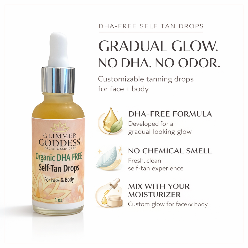 Organic DHA‑Free Tanning Drops – Gradual, No‑Odor Glow