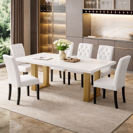 White 70.8 Inch ElegantUpholstered DiningTable Set Tufted-0