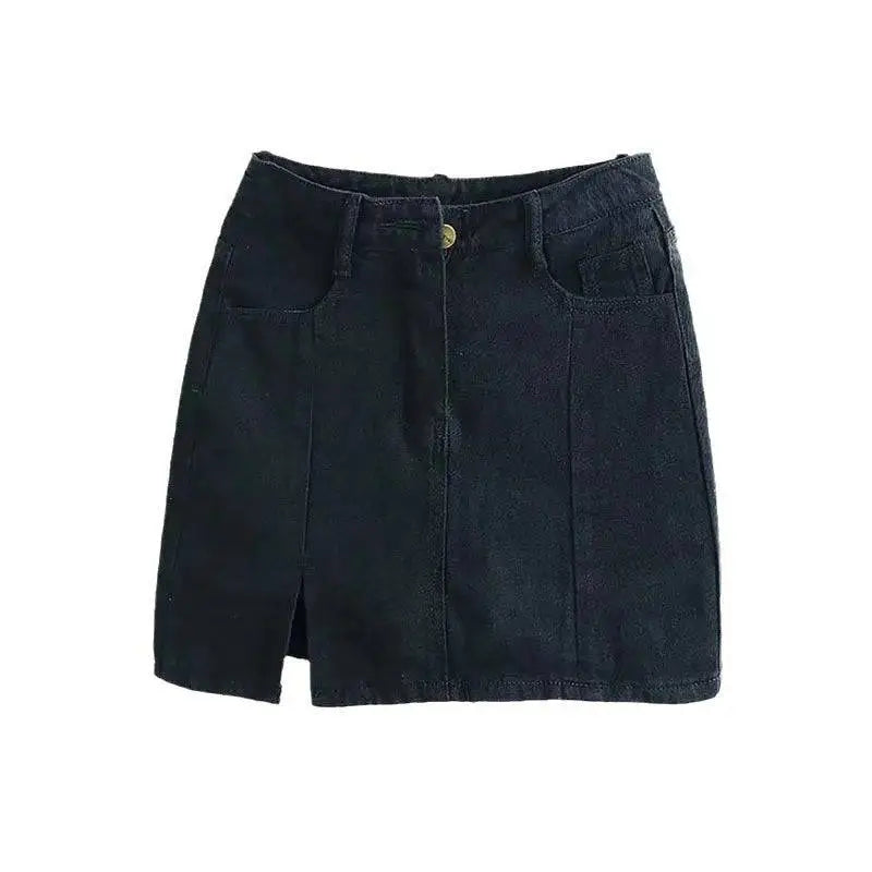 Distressed Black Denim Skirt with Side Slit