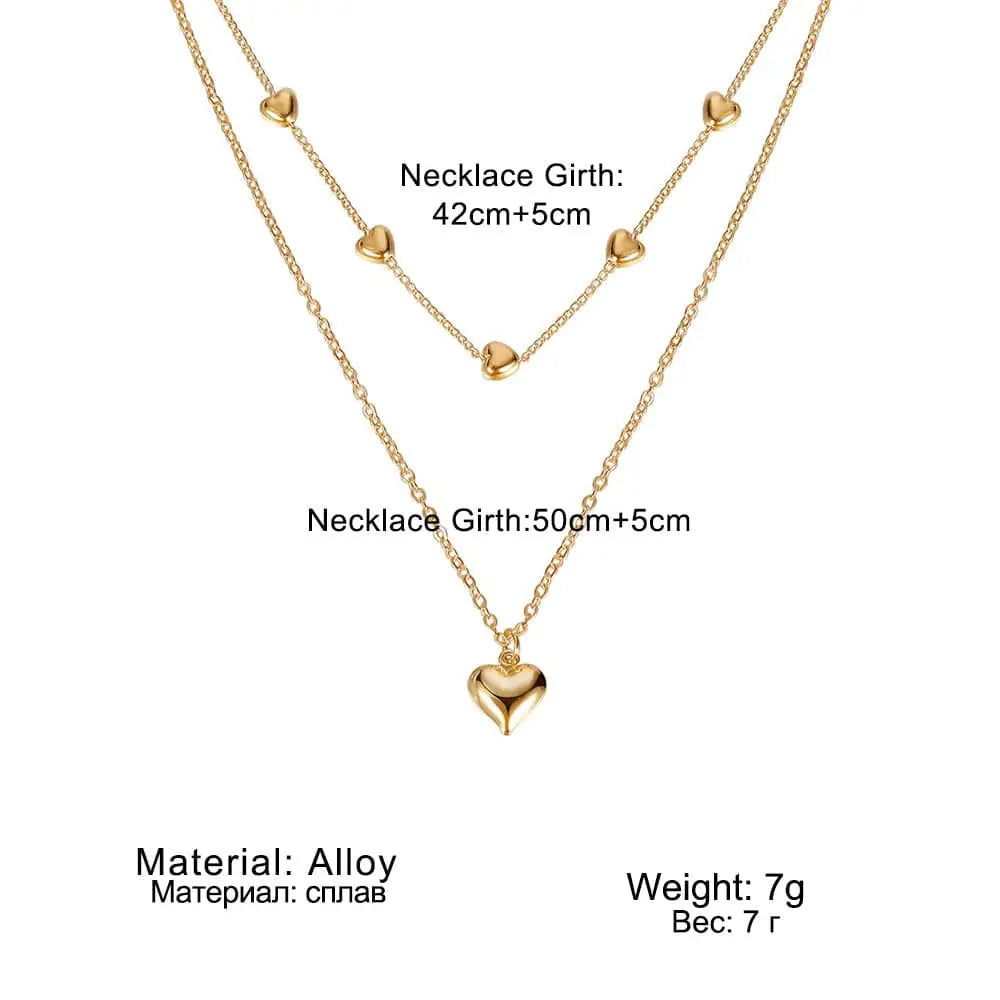 Double Layer Heart Pendant Fine Chain Necklace