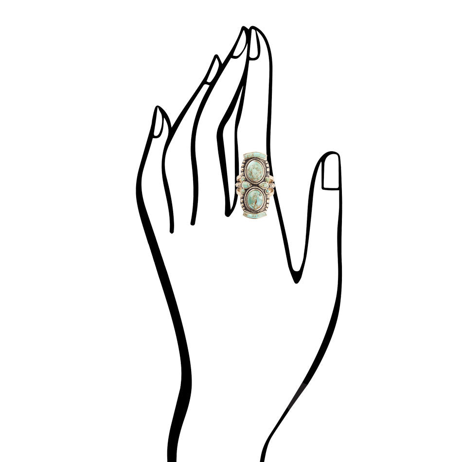 Double Blue Turquoise Golden Shield Ring