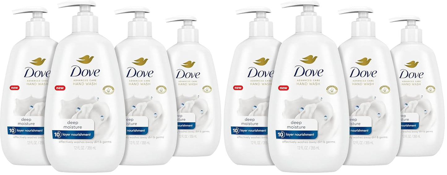 Dove Advanced Care Hand Wash Deep Moisture for Soft, Smooth Skin, More Moisturizers than the Leading Ordinary Hand Soap, 12 oz - (Pack of 8)