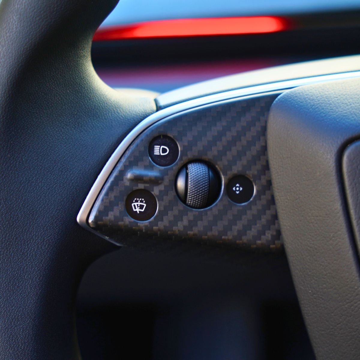 Real Dry Carbon Fiber Steering Wheel Bezel Overlay for Model 3 Highland & Model Y Juniper (3 Pieces)