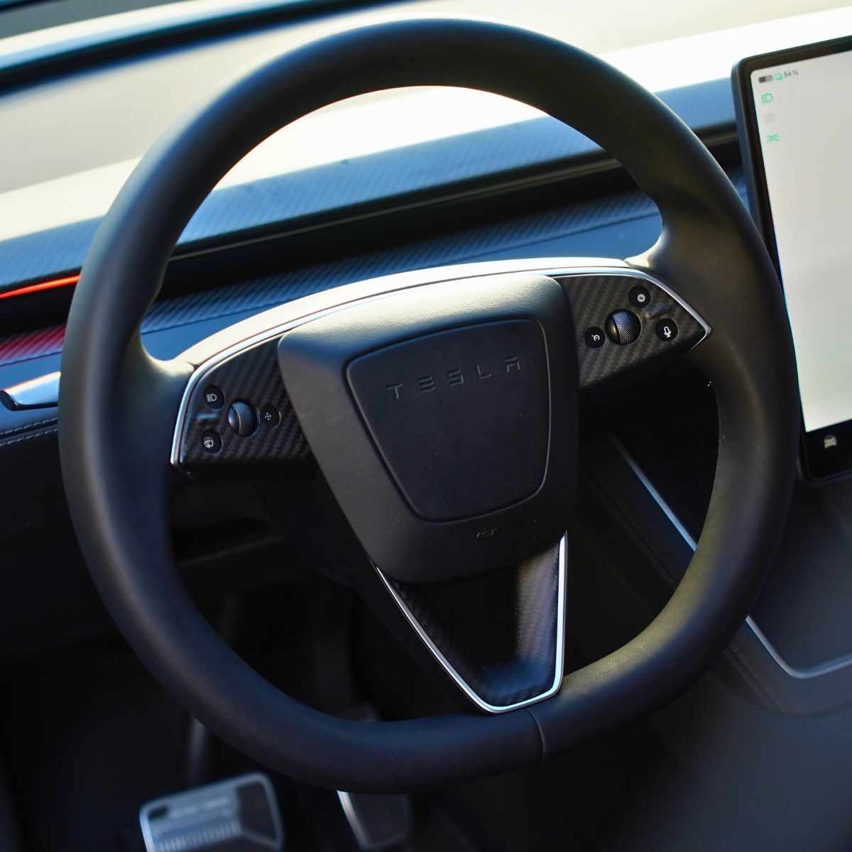 Real Dry Carbon Fiber Steering Wheel Bezel Overlay for Model 3 Highland & Model Y Juniper (3 Pieces)