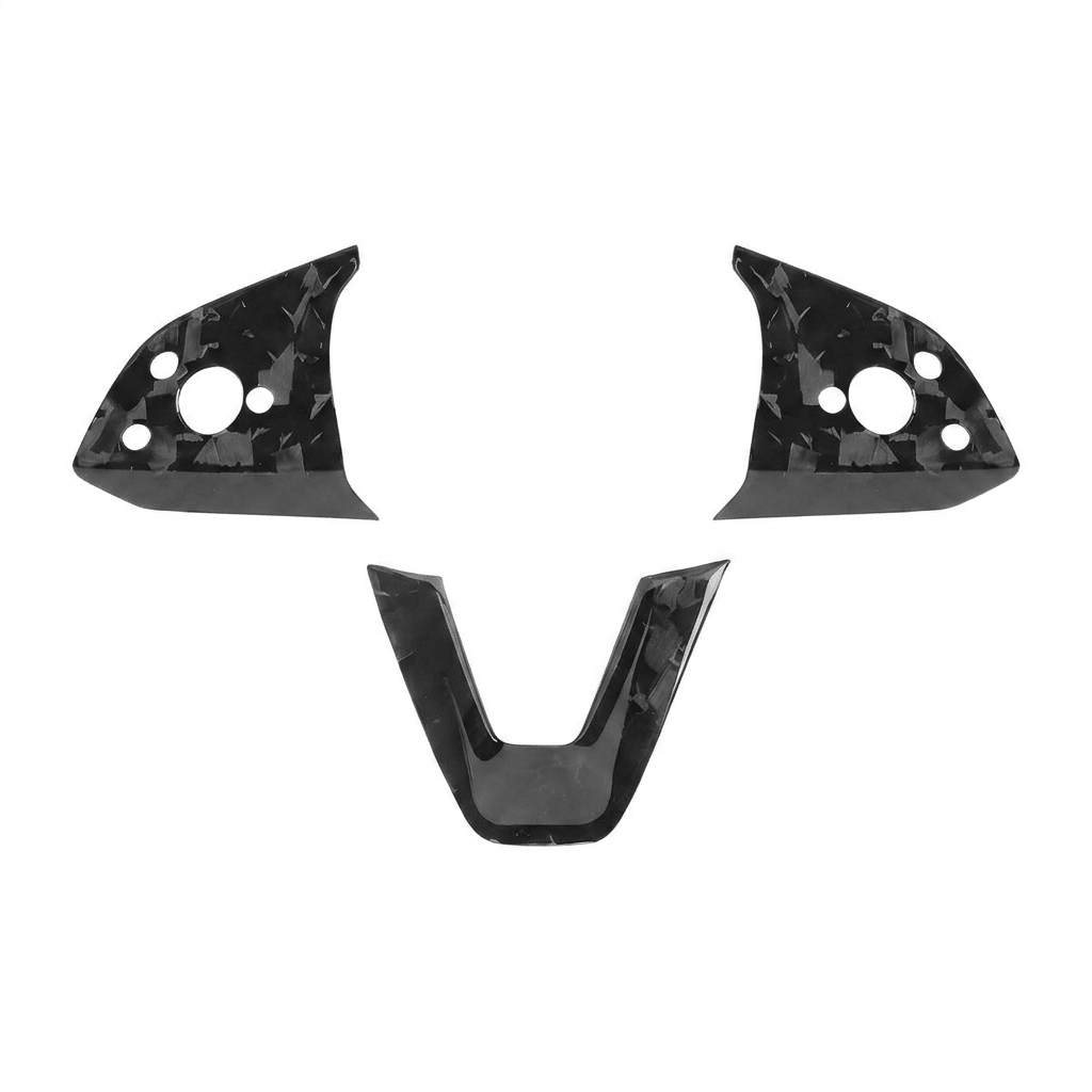 Real Dry Carbon Fiber Steering Wheel Bezel Overlay for Model 3 Highland & Model Y Juniper (3 Pieces)