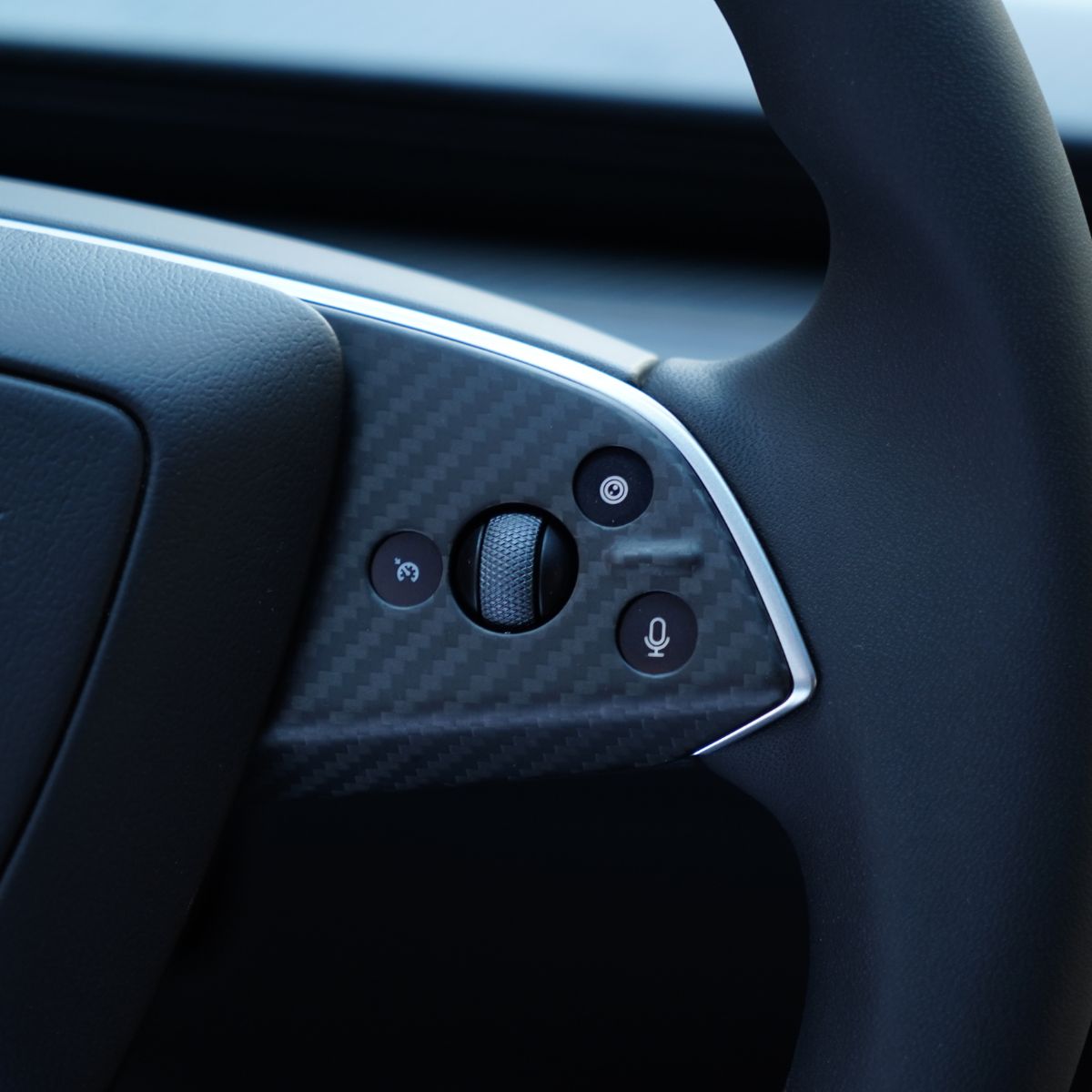 Real Dry Carbon Fiber Steering Wheel Bezel Overlay for Model 3 Highland & Model Y Juniper (3 Pieces)