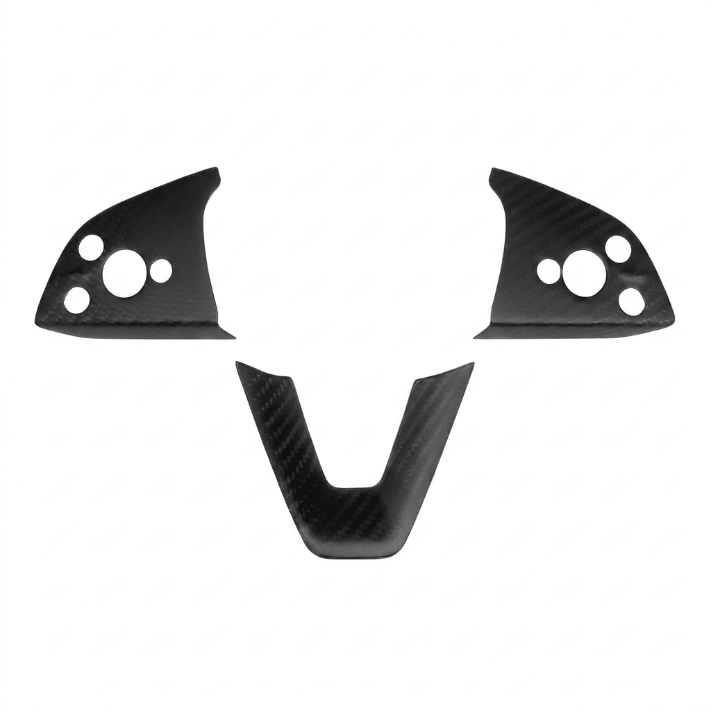 Real Dry Carbon Fiber Steering Wheel Bezel Overlay for Model 3 Highland & Model Y Juniper (3 Pieces)