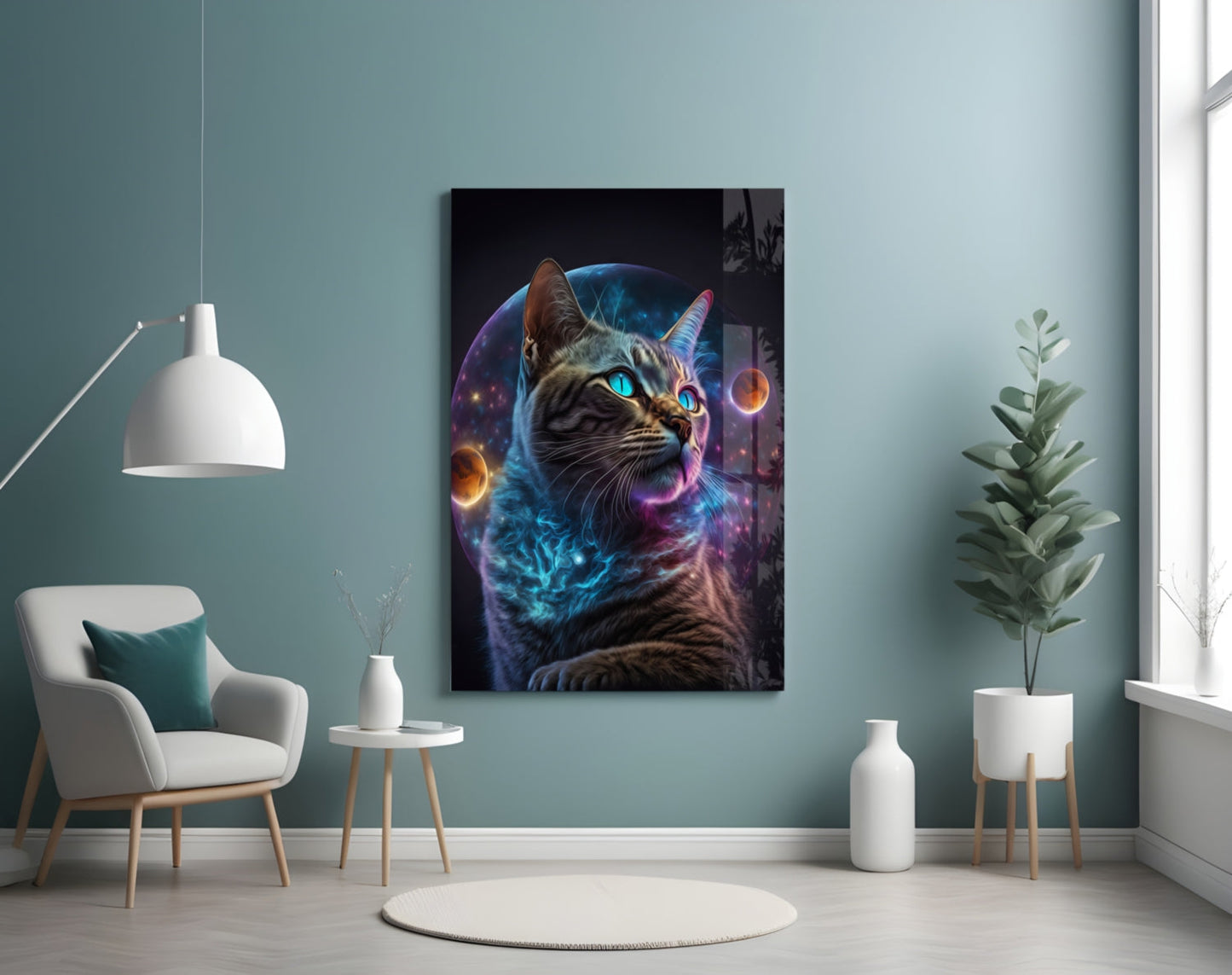 Moon Cat Glass Wall Art  || Designer Collection