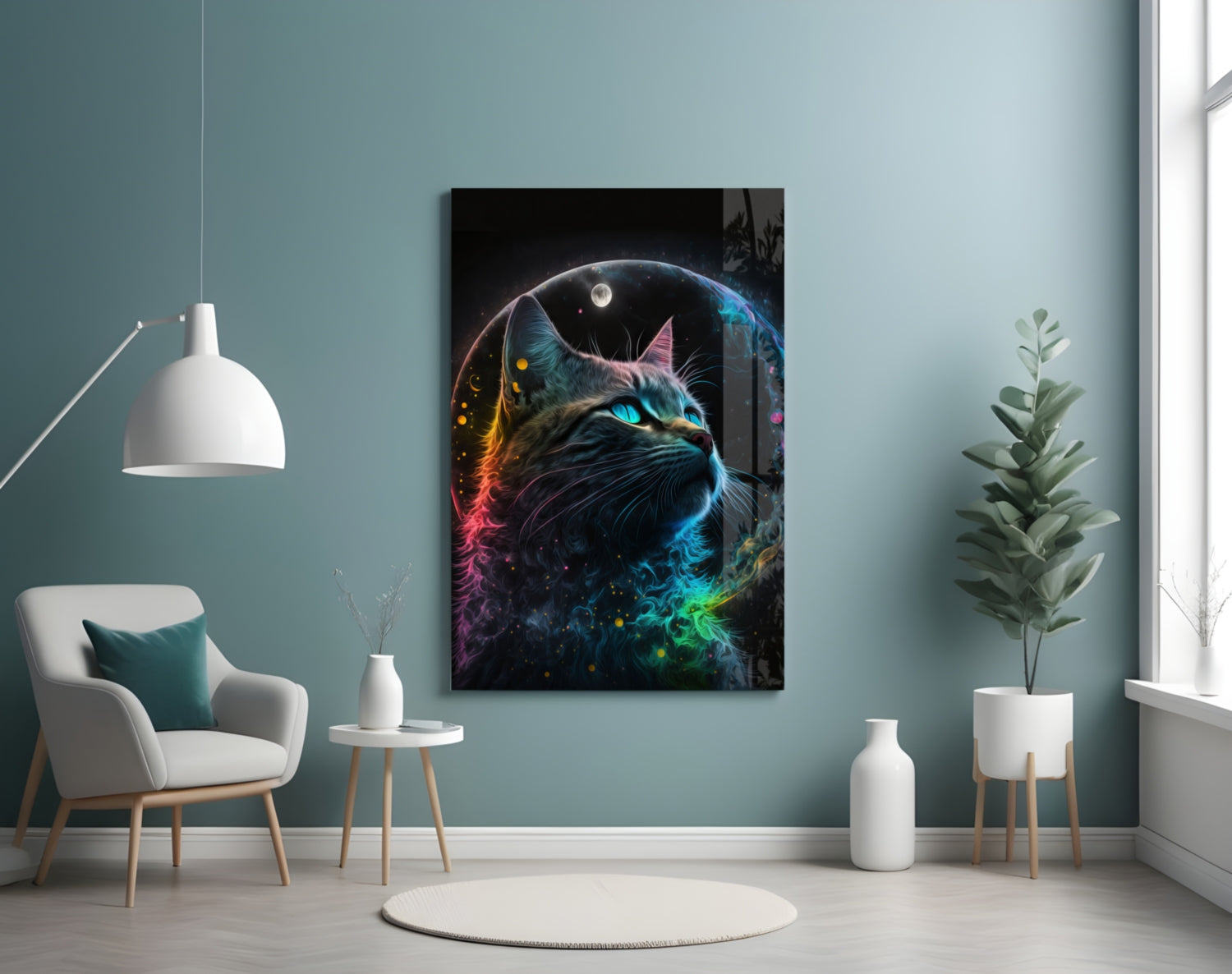 Moon Cat Glass Wall Art  || Designer Collection-3