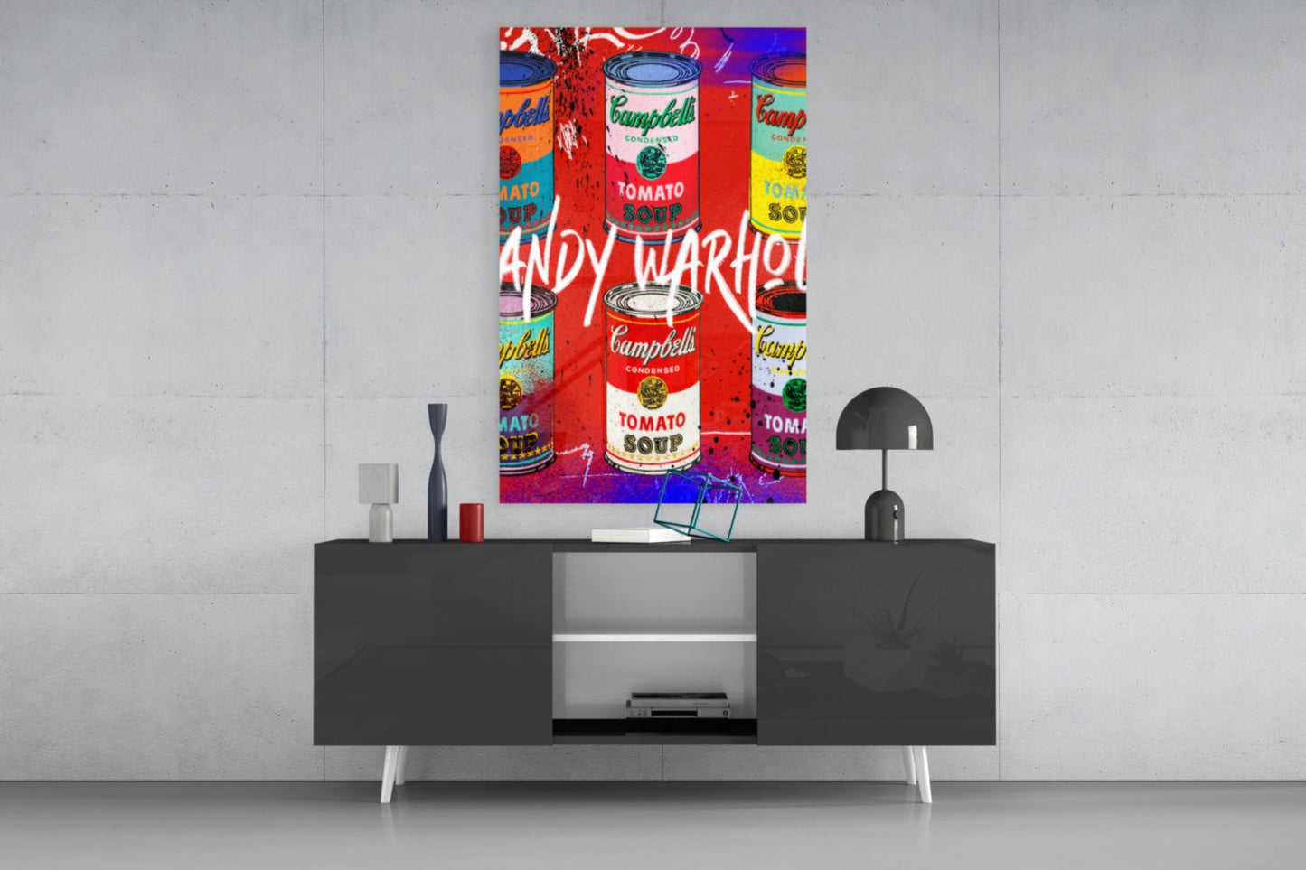 Andy Warhol and Cans Glass Wall Art || Designer Collection