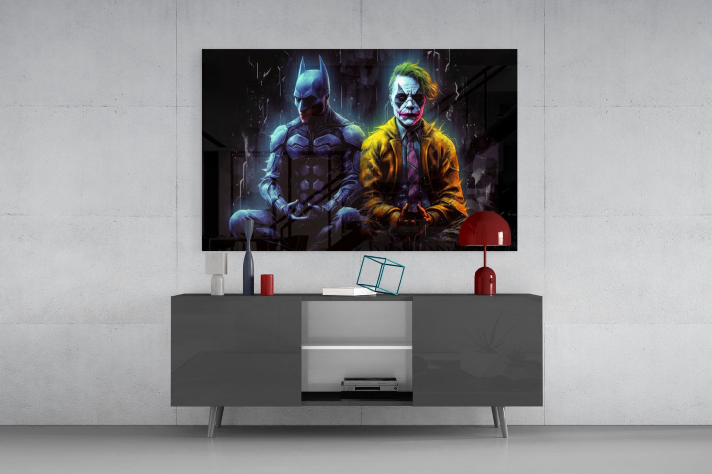 Batman and Joker Making Peace Glass Wall Art || Designer Collection