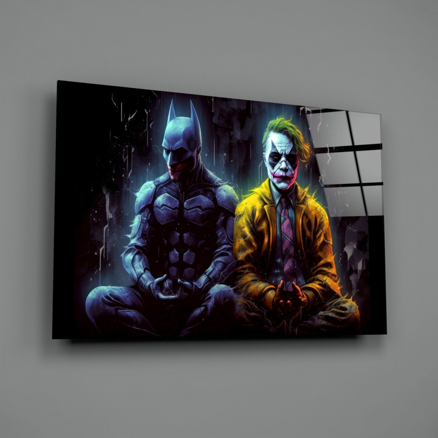 Batman and Joker Making Peace Glass Wall Art || Designer Collection
