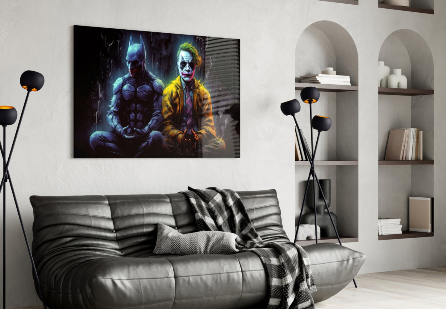 Batman and Joker Making Peace Glass Wall Art || Designer Collection