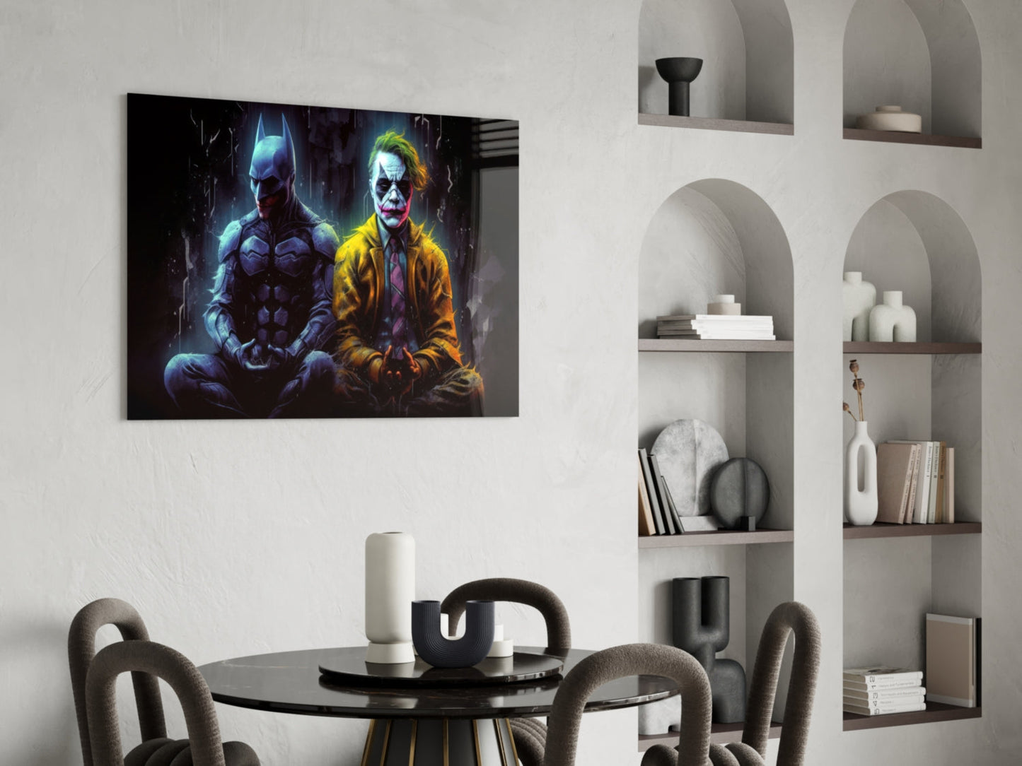 Batman and Joker Making Peace Glass Wall Art || Designer Collection