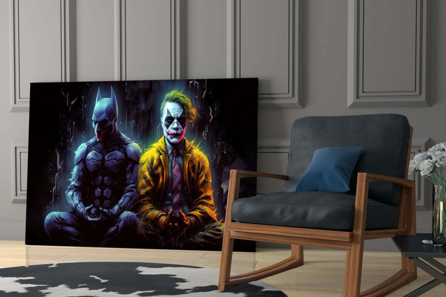 Batman and Joker Making Peace Glass Wall Art || Designer Collection