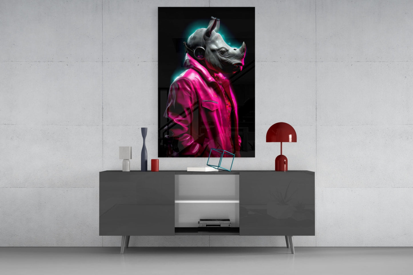 Rhino in Style Glass Wall Art || Designer Collection