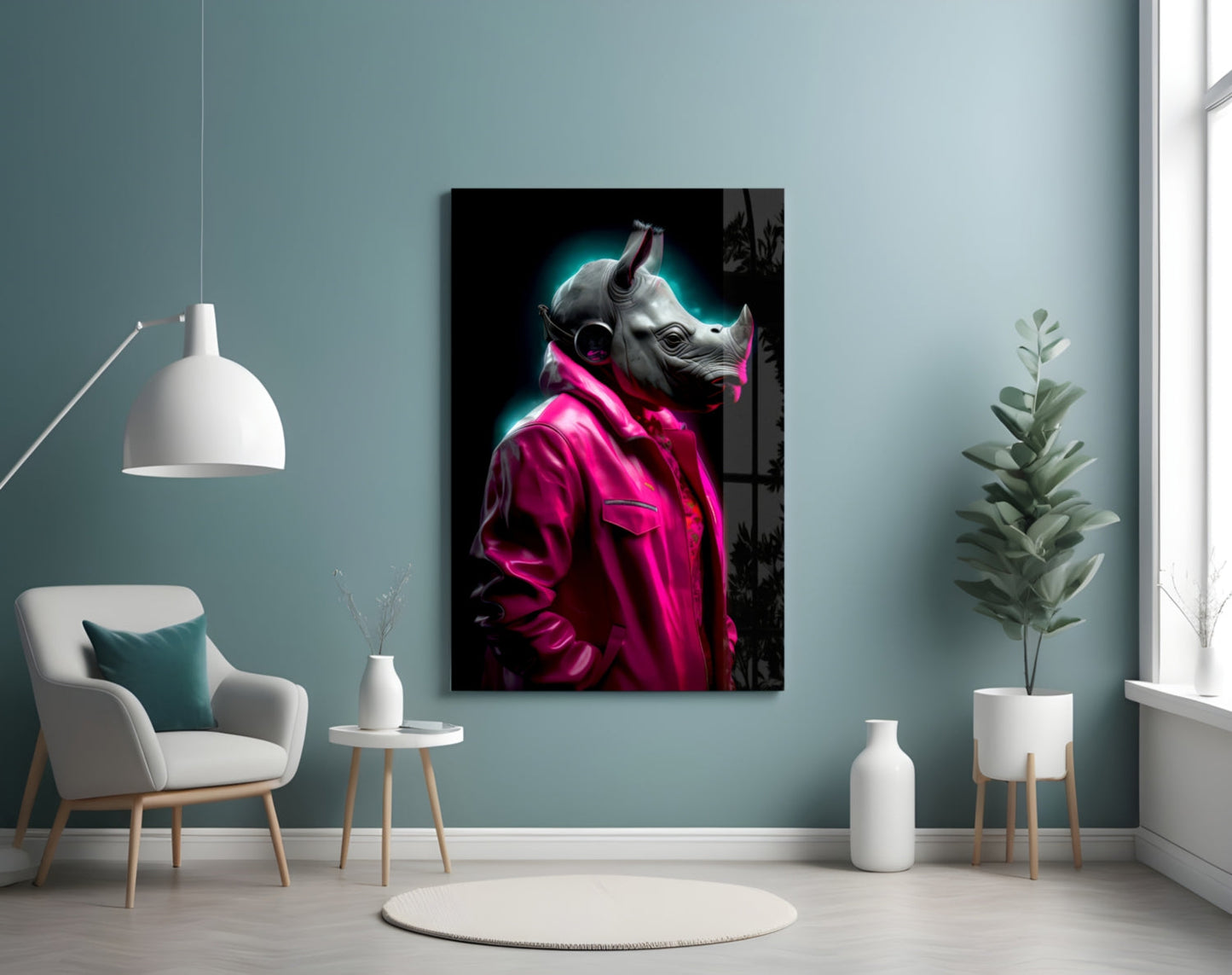 Rhino in Style Glass Wall Art || Designer Collection