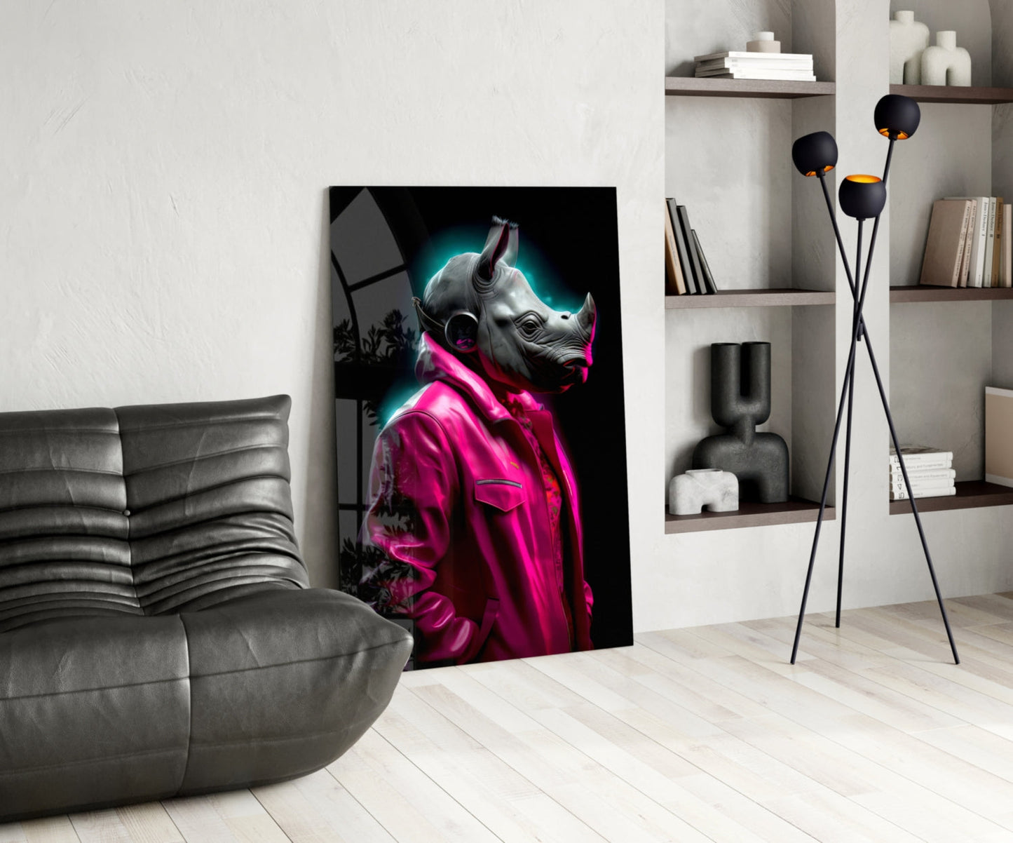 Rhino in Style Glass Wall Art || Designer Collection