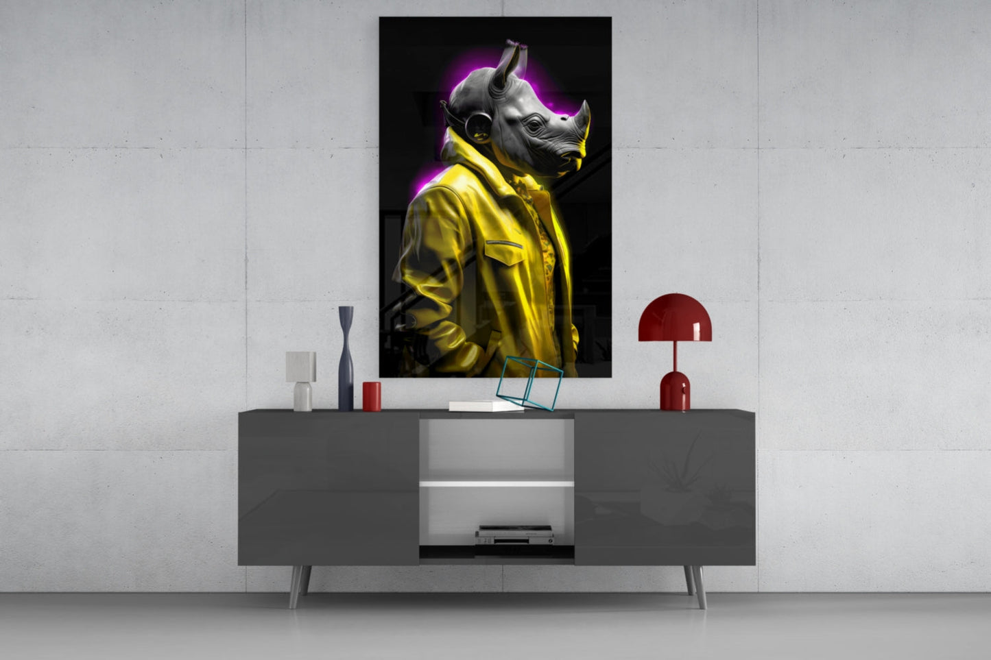 Rhino in Style Glass Wall Art || Designer Collection