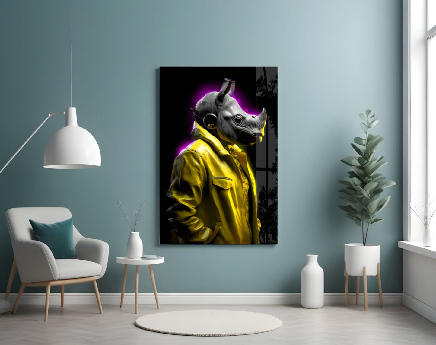 Rhino in Style Glass Wall Art || Designer Collection