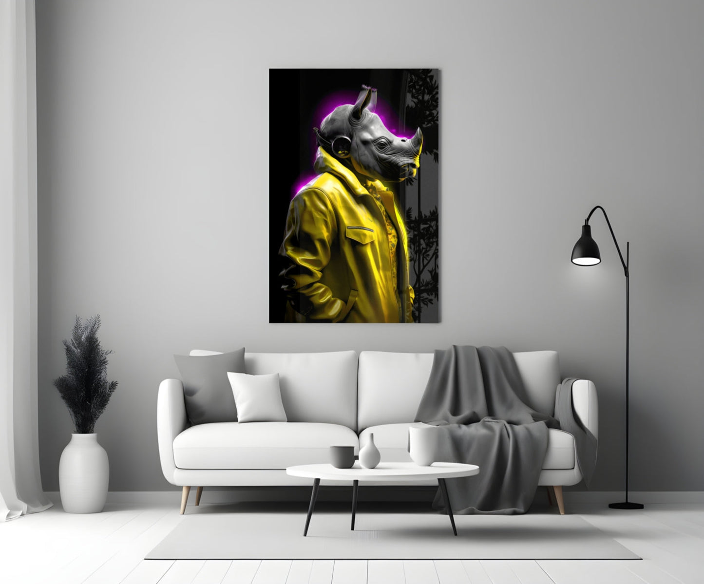 Rhino in Style Glass Wall Art || Designer Collection