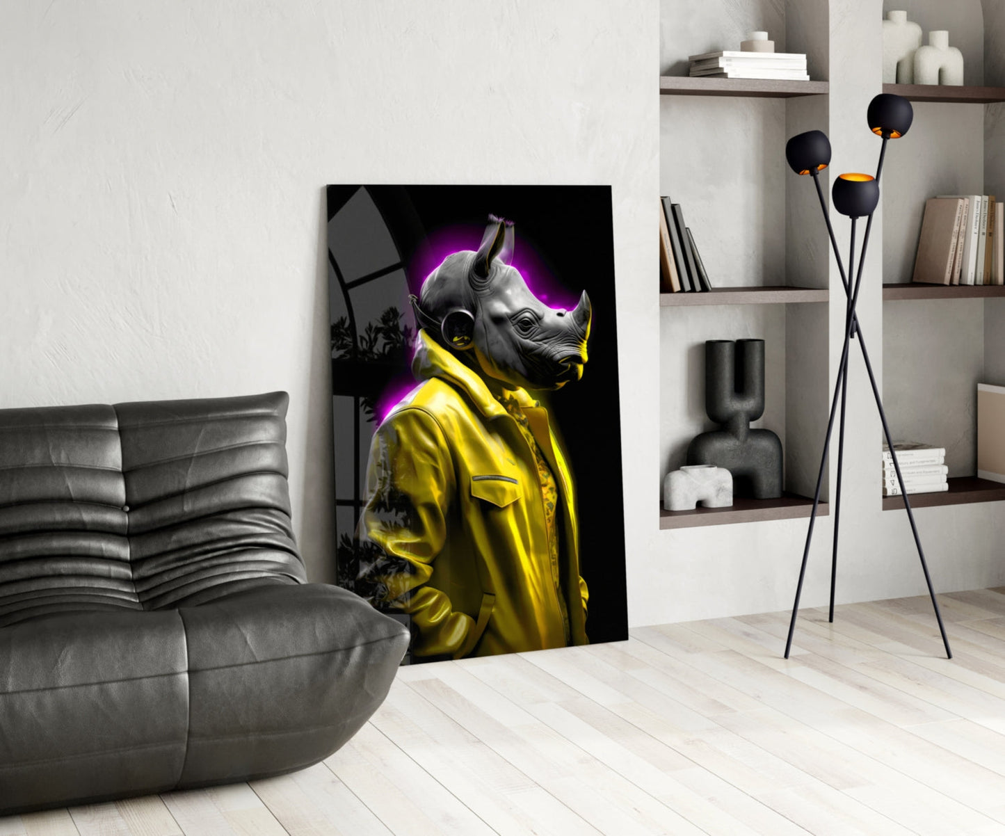 Rhino in Style Glass Wall Art || Designer Collection