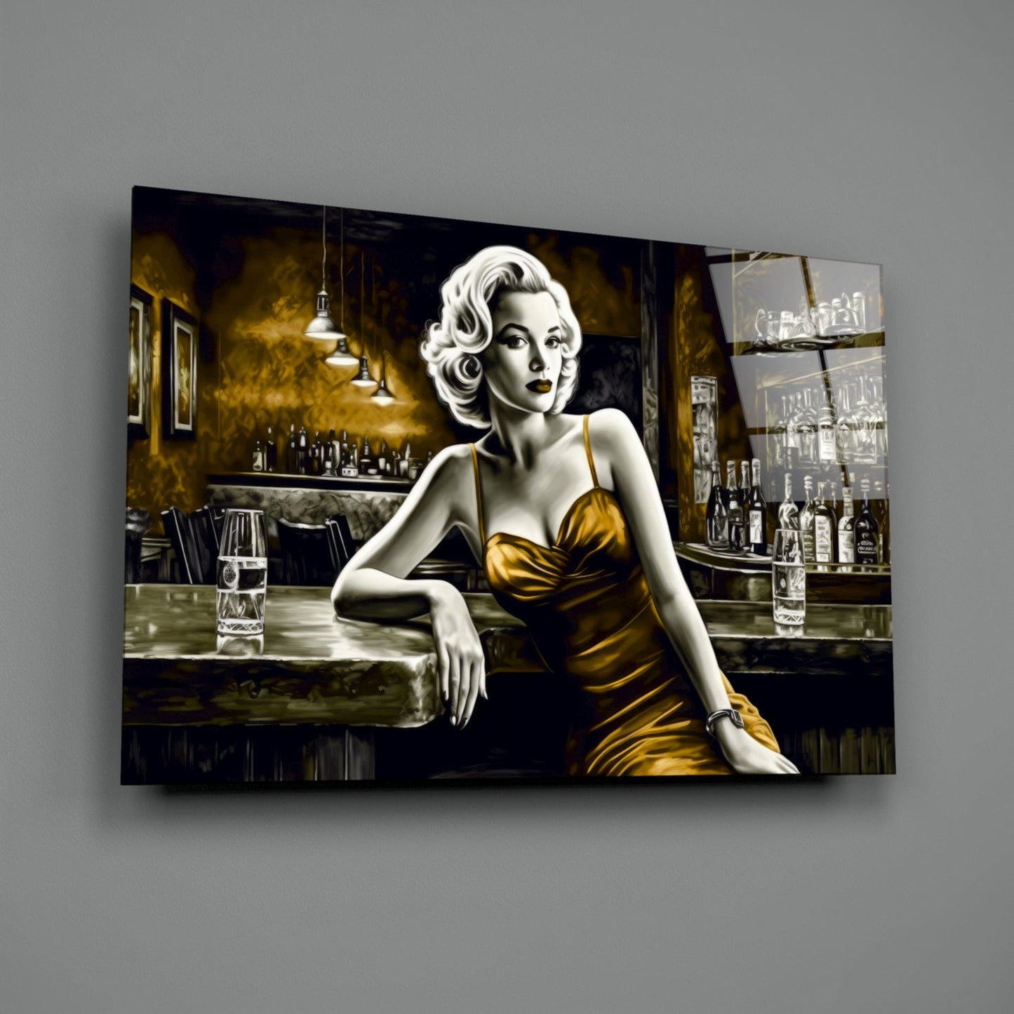 Marilyn in the Bar Glass Wall Art || Designer Collection-1