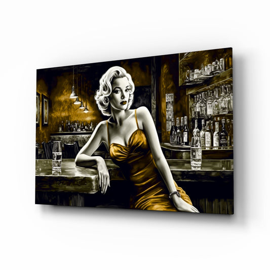Marilyn in the Bar Glass Wall Art || Designer Collection-0