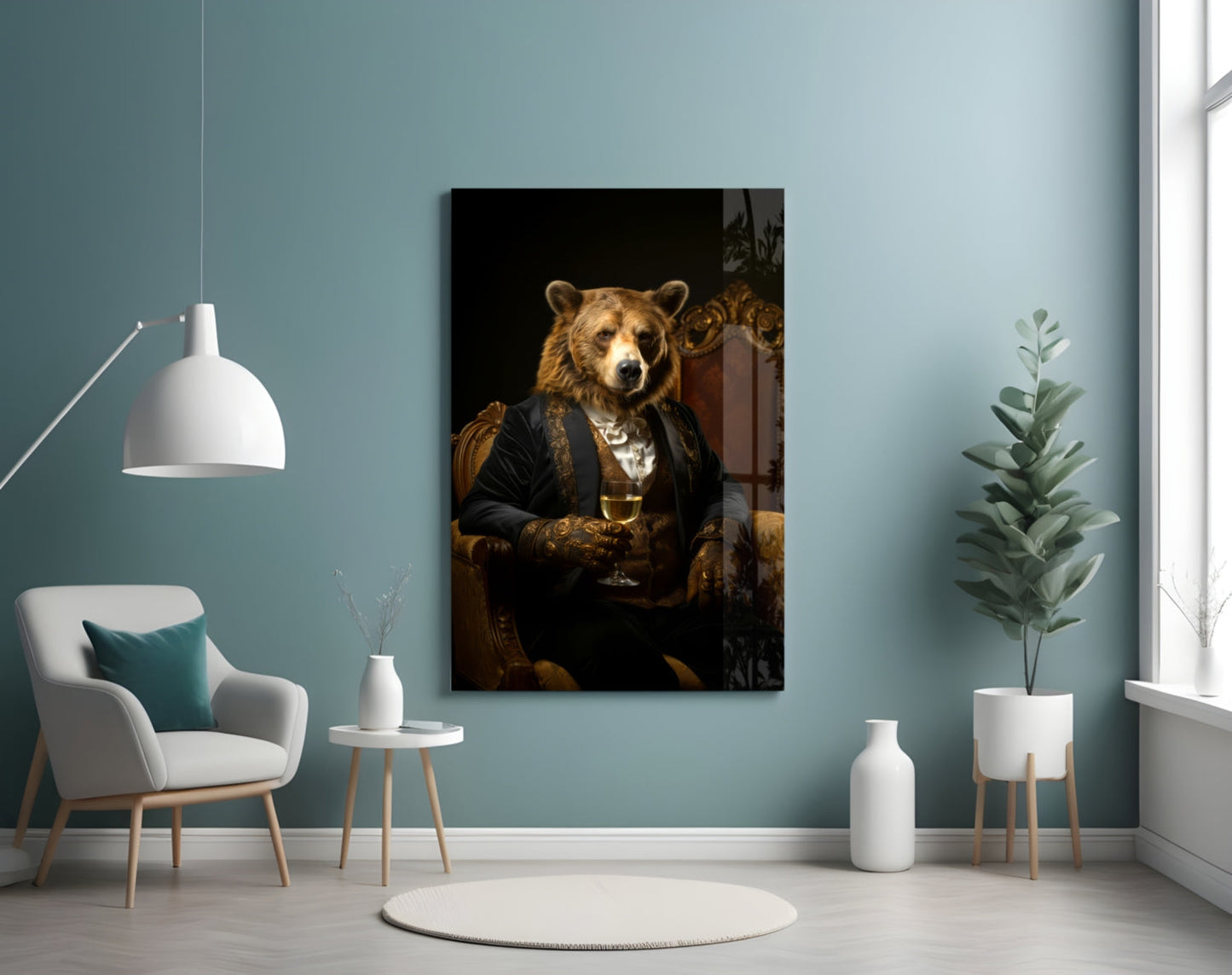 Gentleman - Bear Glass Wall Art|| Designer's Collection
