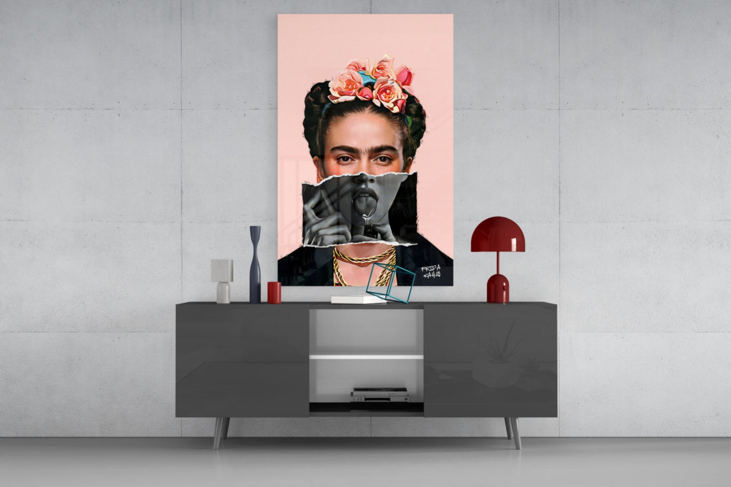 Contemporary Kahlo Glass Wall Art || Designer Collection
