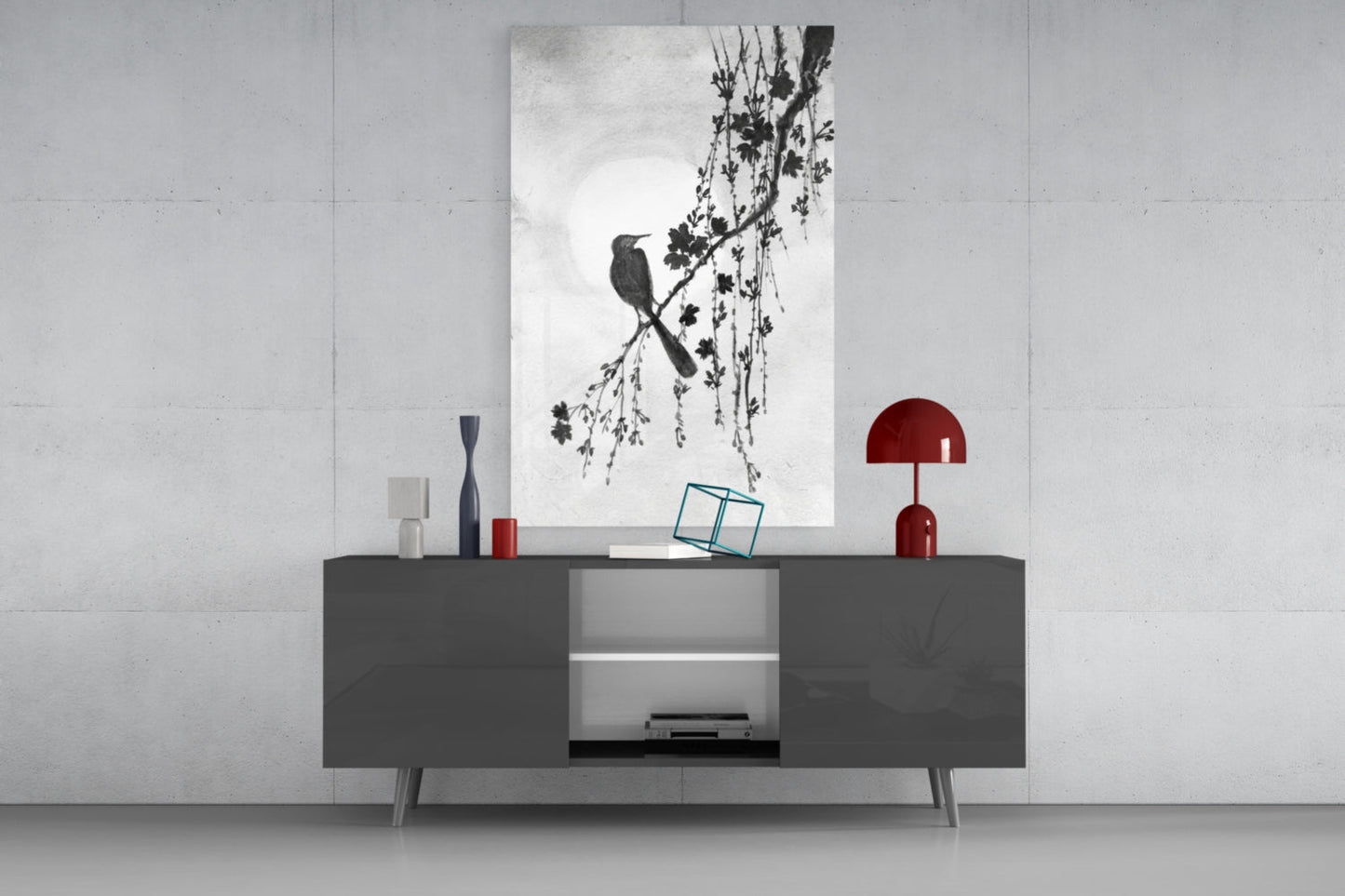 Bird on the Branch Glass Wall Art || Designer Collection