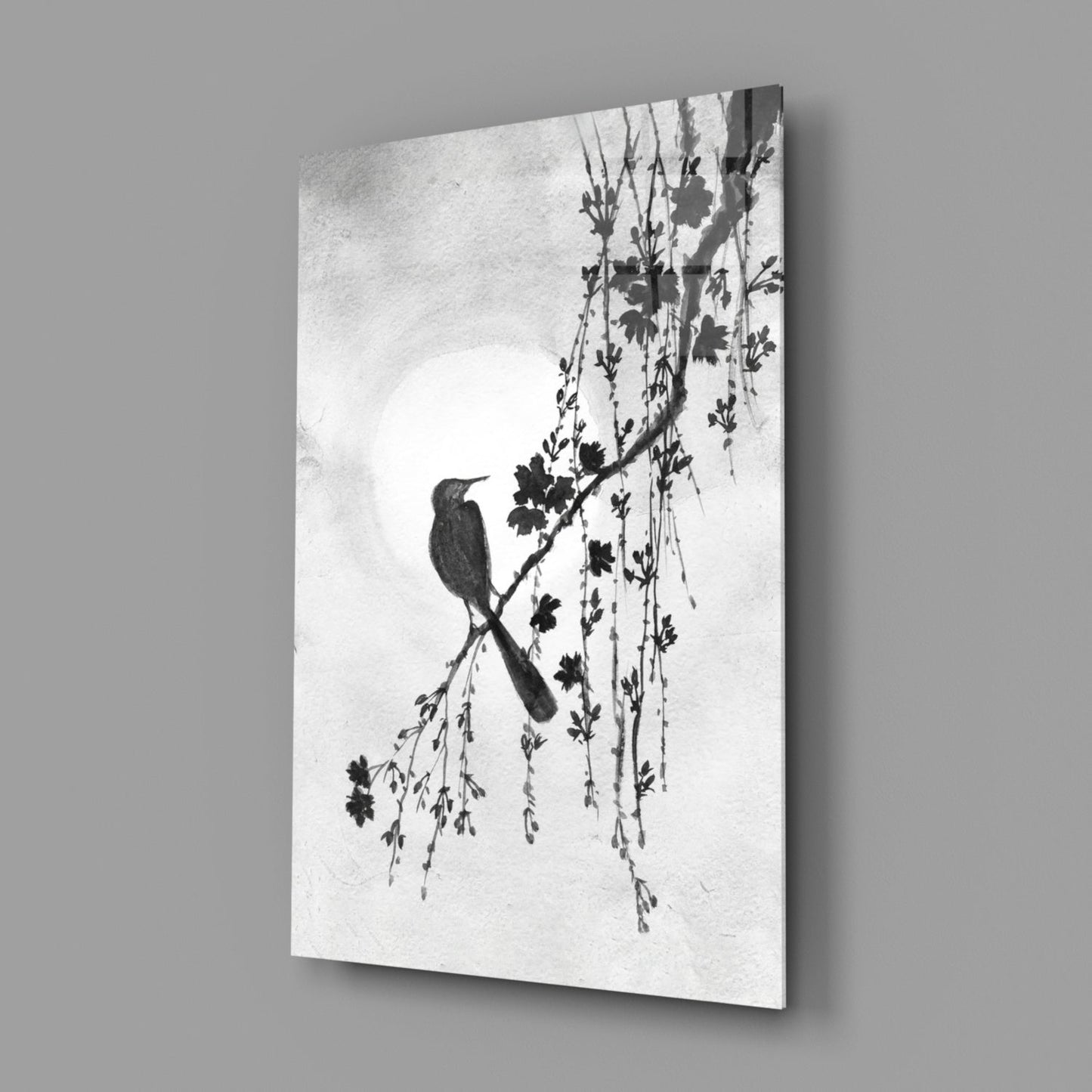 Bird on the Branch Glass Wall Art || Designer Collection