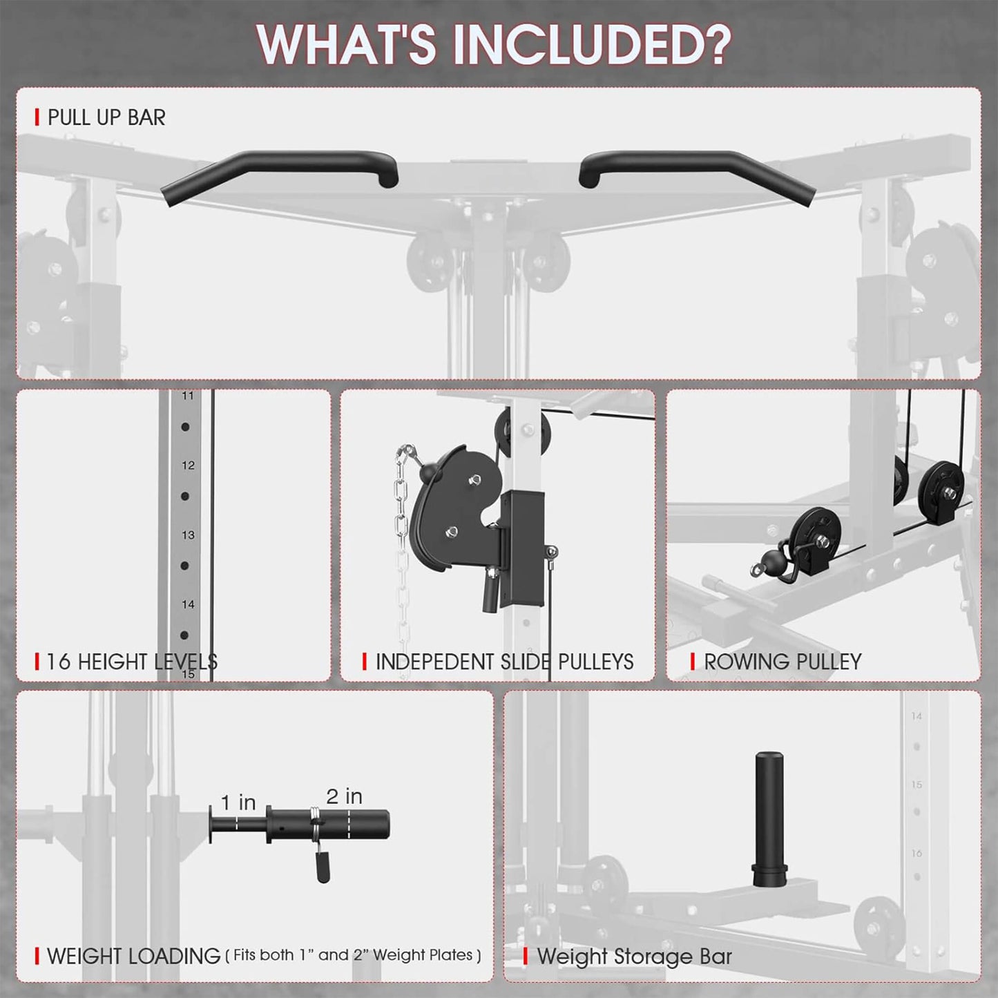 Rovix Dual Pulley Cable Crossover Machine With Pull Up And LAT Bar (SAK98124)