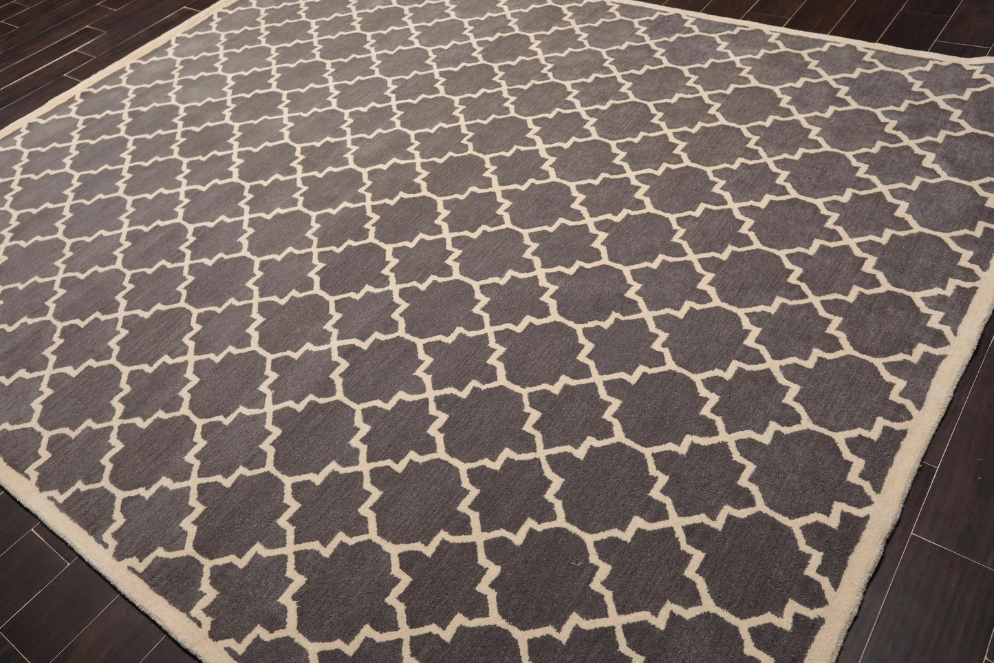 8 x 10 Handmade 100% Wool Traditional Oriental Area rug Modern Gray & Ivory-3