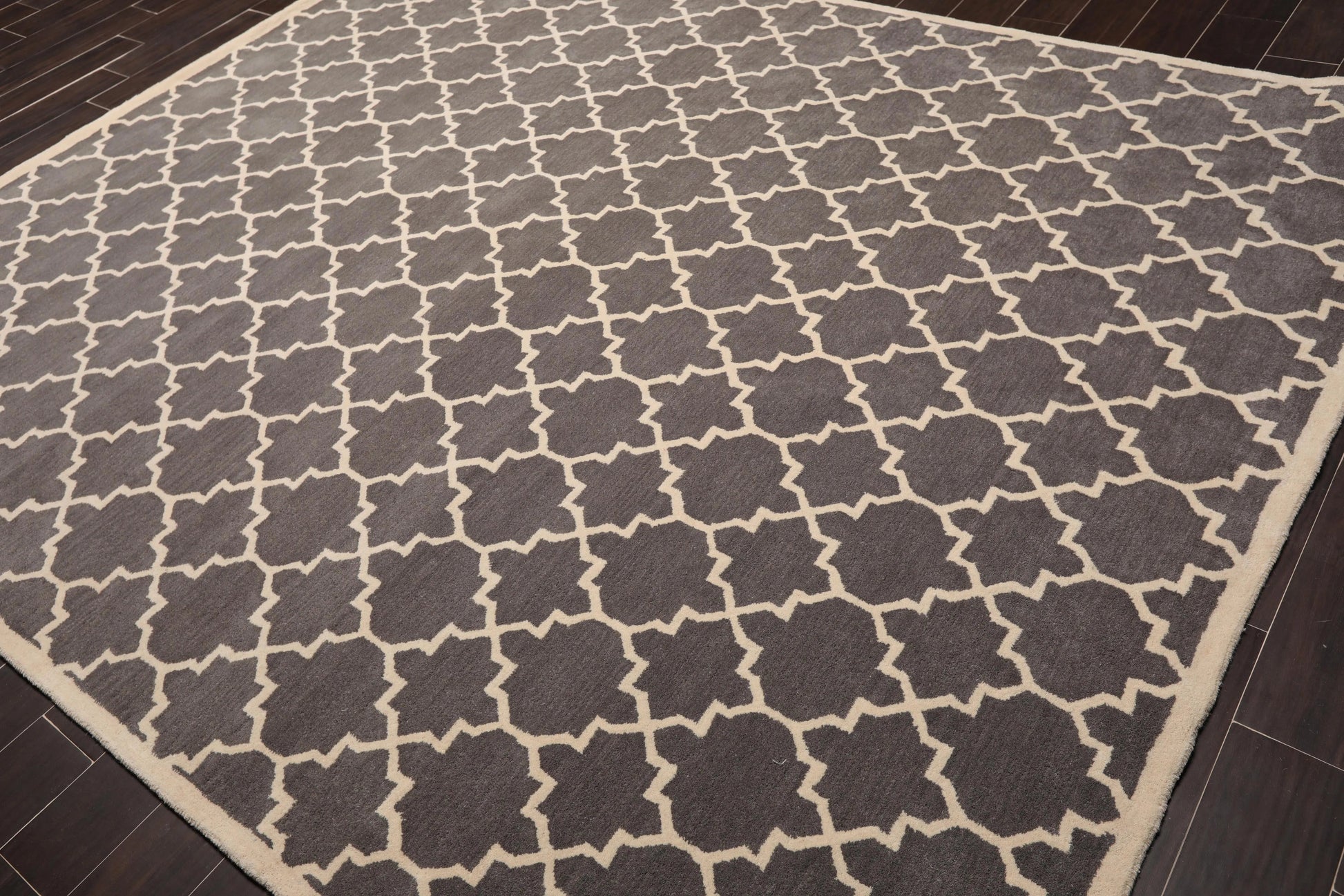 8 x 10 Handmade 100% Wool Traditional Oriental Area rug Modern Gray & Ivory-3