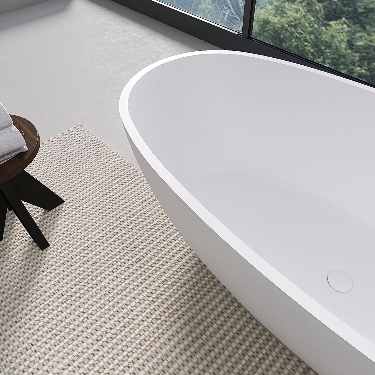65.2 Inch Freestanding Solid Surface Soaking Bathtub