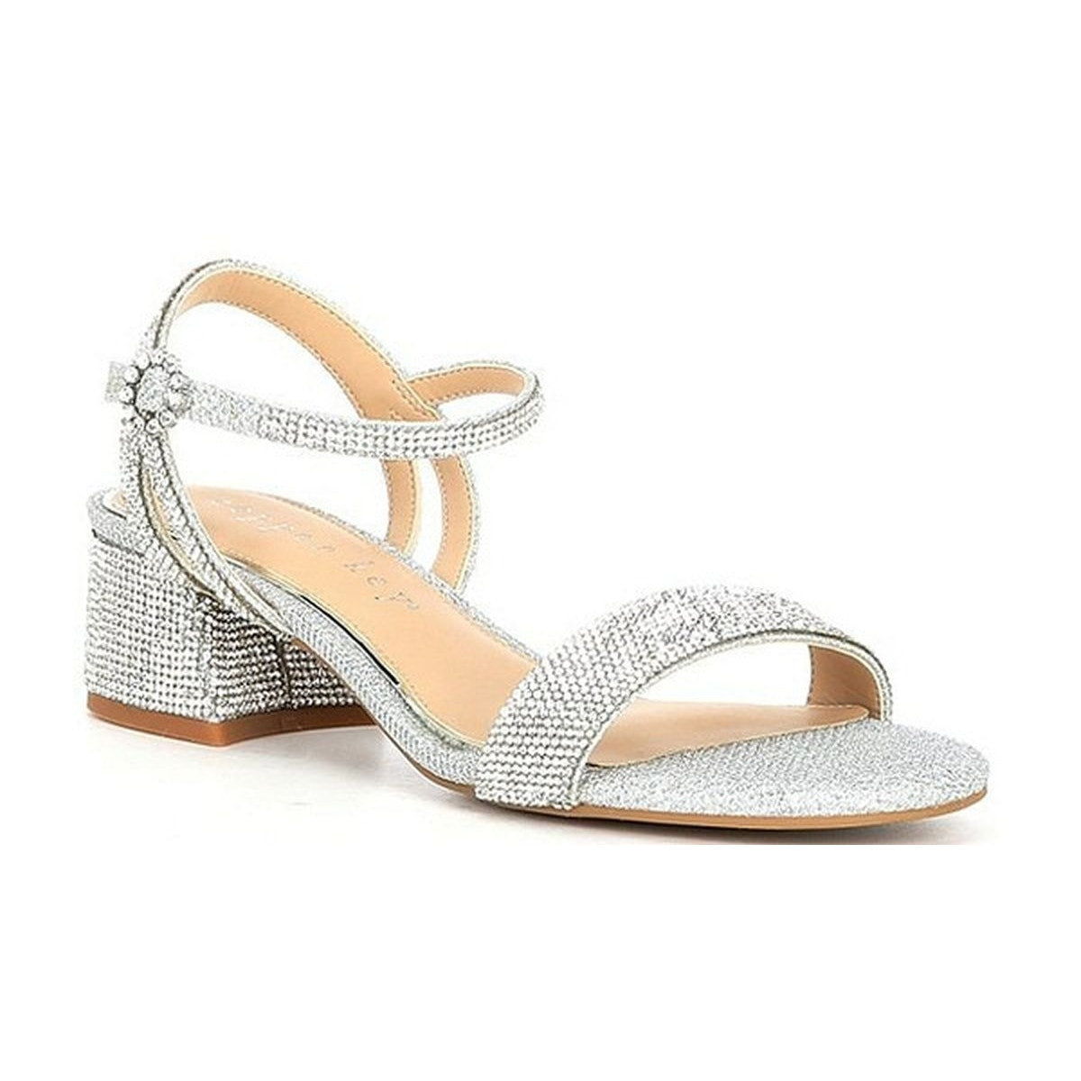 New Copper Key Womens 9.5 Silver Glitter Waltz Rhinestone 2" Block Heel Shoes