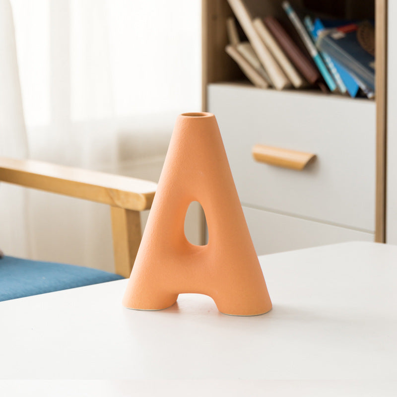 Frosted Letters AB Ceramic Vase Decoration European Retro Large-caliber Matte