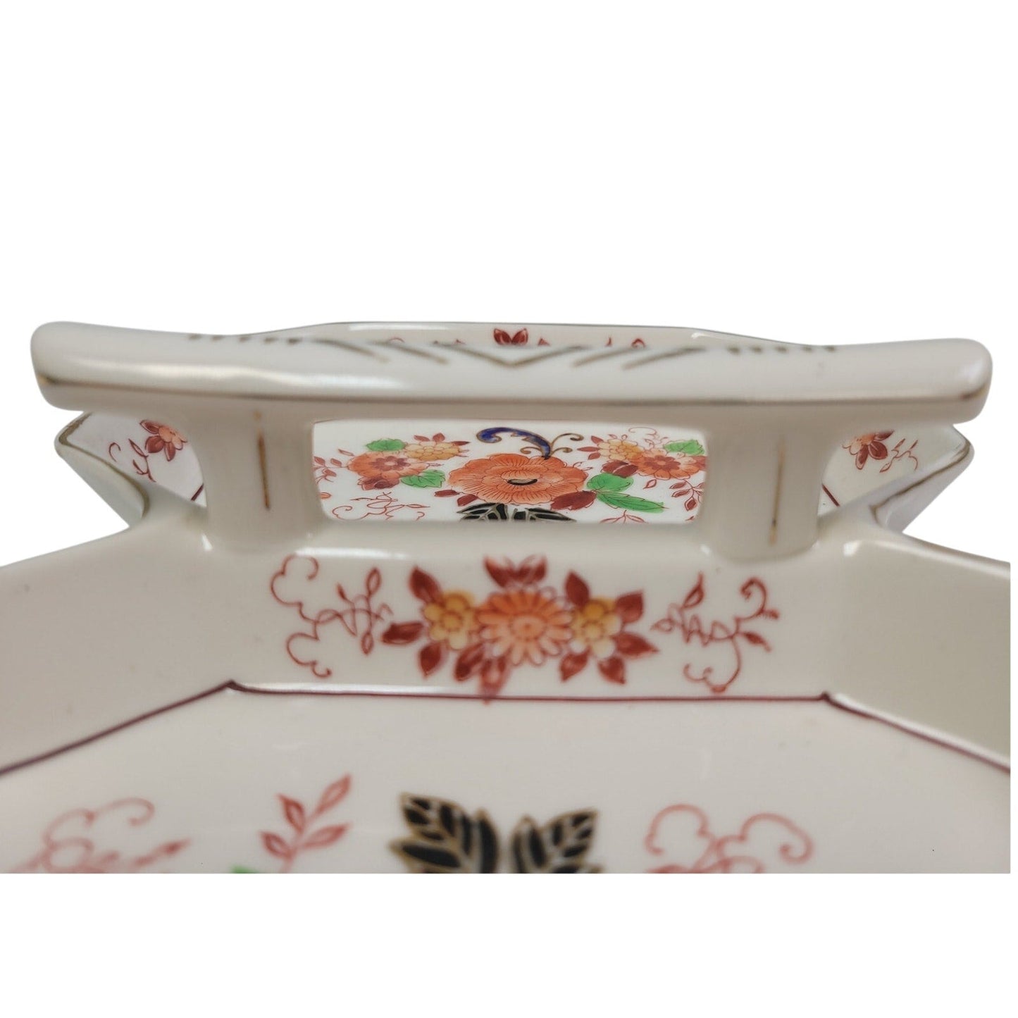 Vintage Made In Japan Floral Fine China Hand Painted Divided Plate Dish w Handle