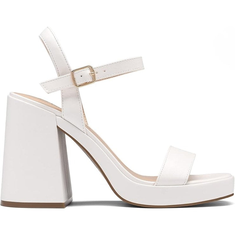 Dream Pairs Womens Size 9 White 4" Block Heels Open Square Toe Ankle Strap Shoes