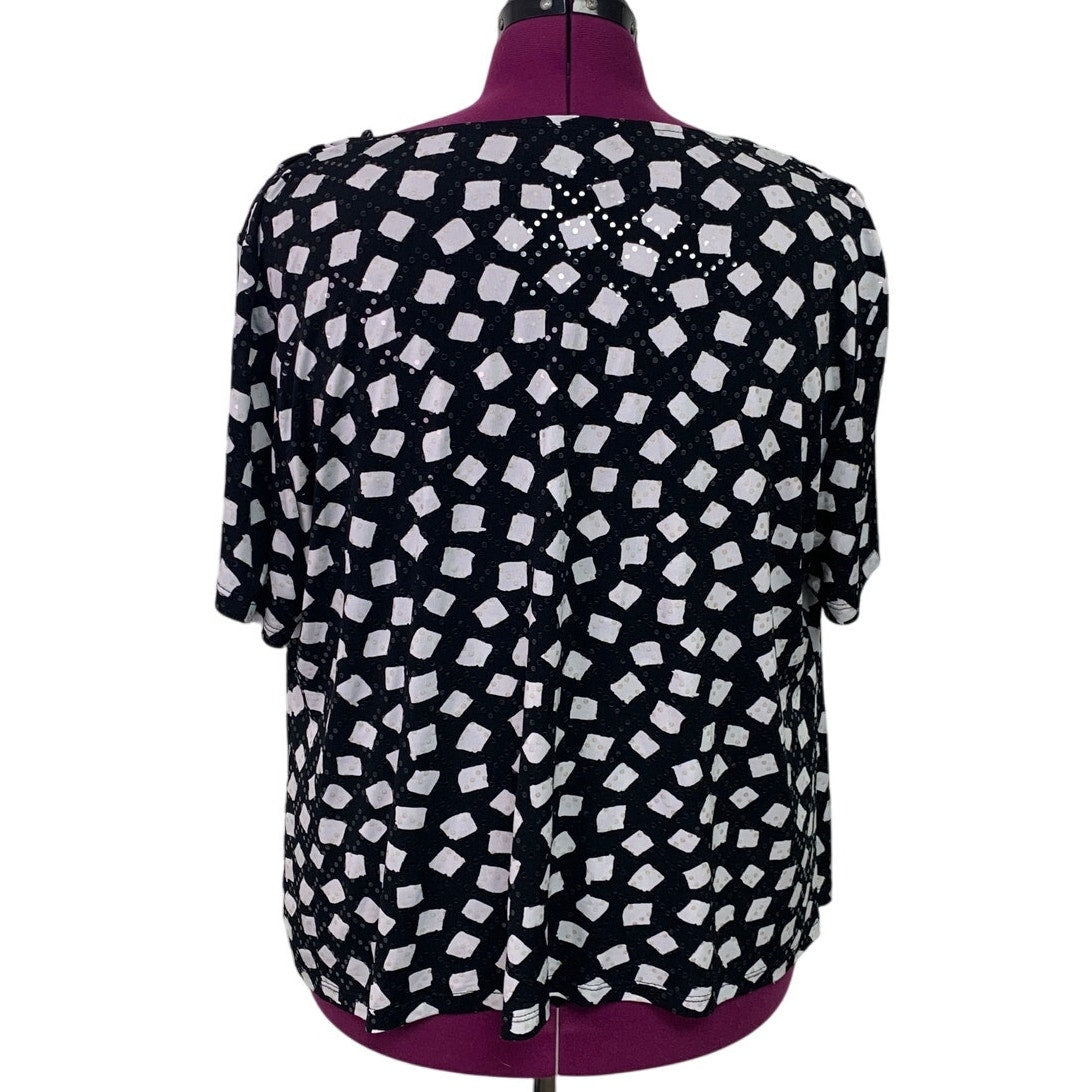Dress Barn Collection Womens 3X Short Sleeve Polka Dot Drapey Sequin Blouse Top