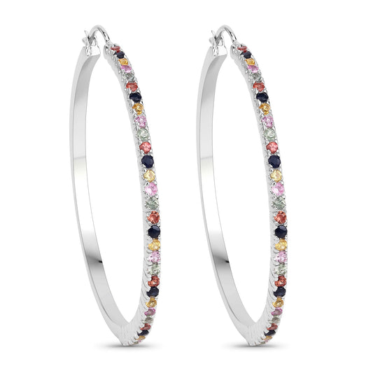2.24 Carat Genuine Multi Sapphire .925 Sterling Silver Earrings