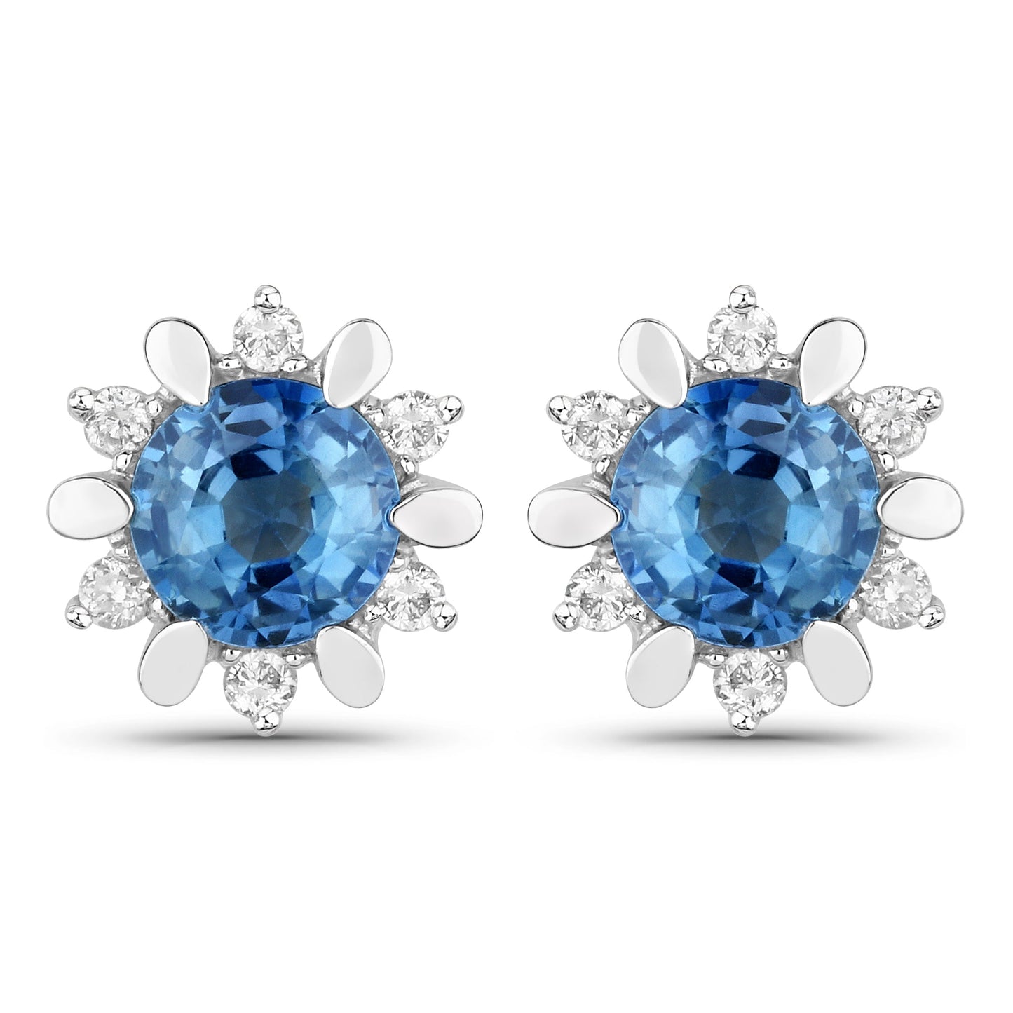 1.87 Carat Genuine Blue Sapphire and White Diamond 14K White Gold Earrings