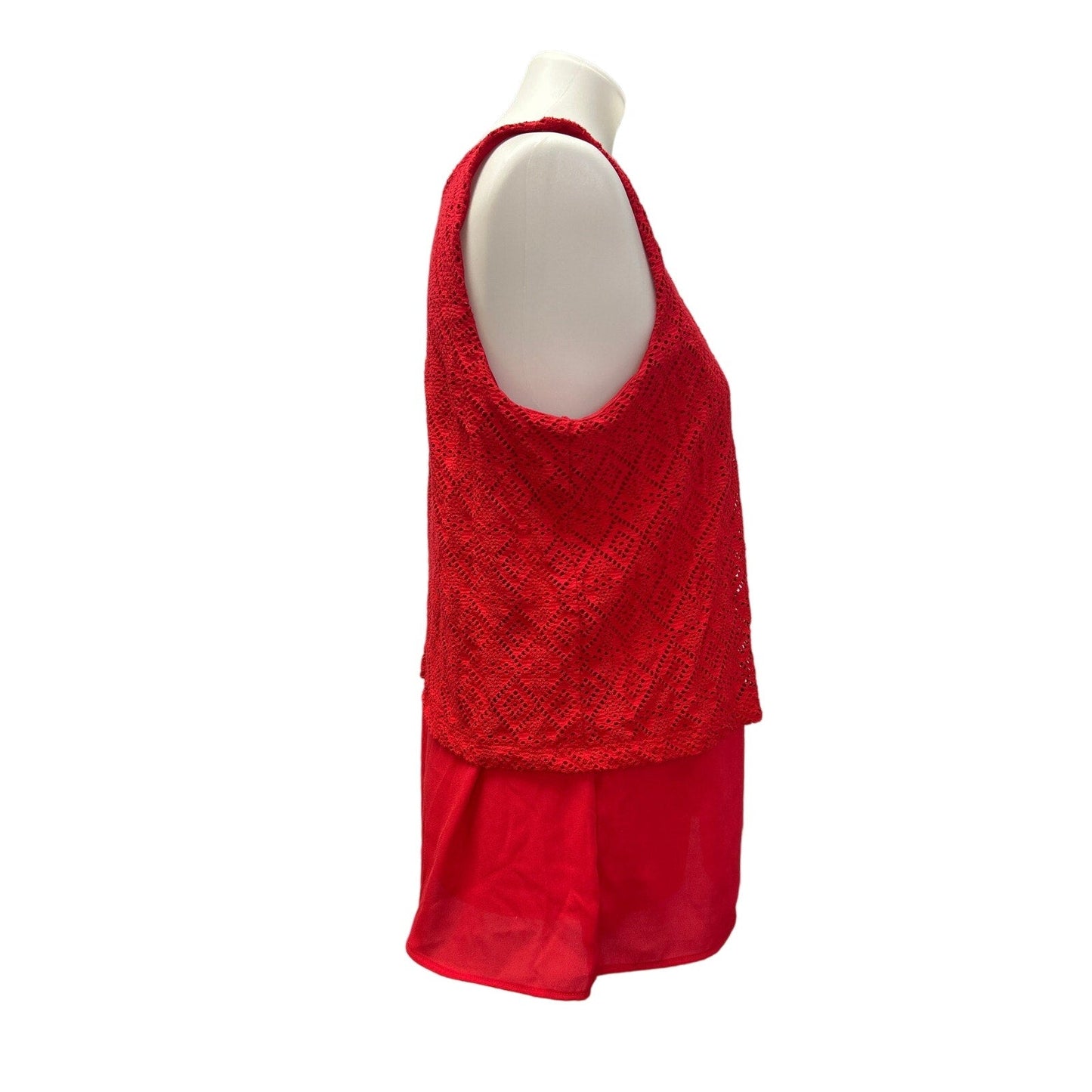Jaclyn Smith Womens Medium Sleeveless Layered Look Lacy Overlay Red Top Blouse