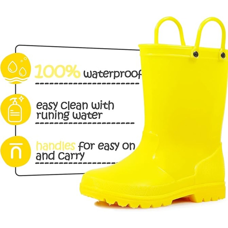 K KomForme Boys Size 1 Yellow Rain Boots Handled Waterproof Outdoor Shoes