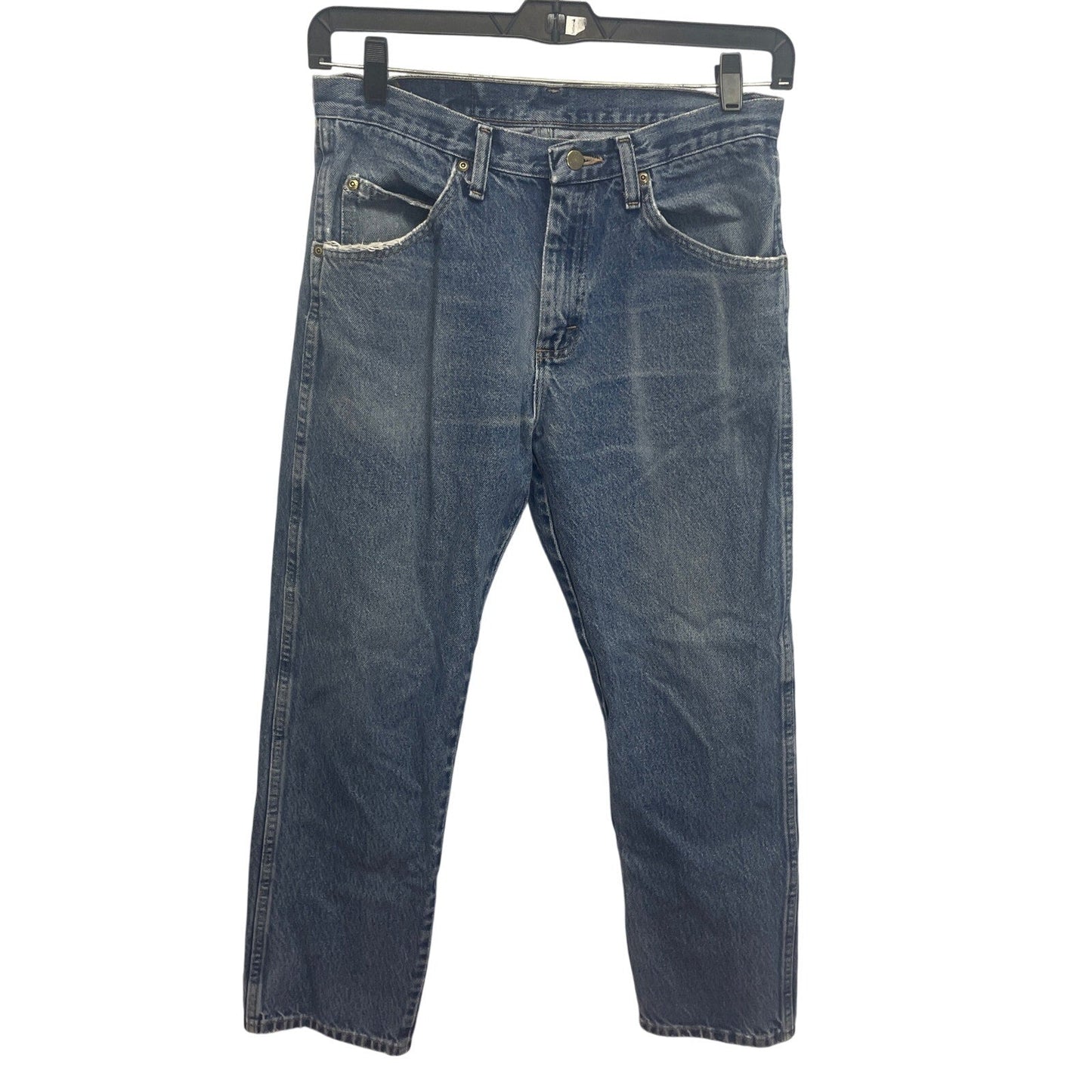 Wrangler Mens 33 X 30 100% Cotton Regular Fit Denim Blue Jeans Slight Distressed