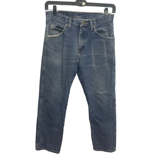 Wrangler Mens 33 X 30 100% Cotton Regular Fit Denim Blue Jeans Slight Distressed
